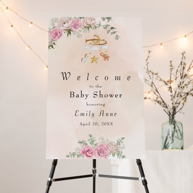 Baby Animals Carousel Peach Welcome Sign (In Situ (Stand))