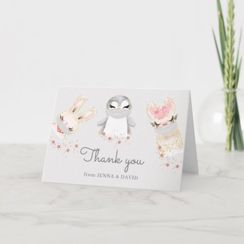 baby animals face mask thank you card