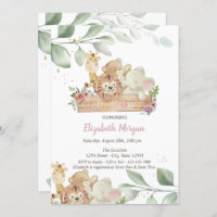 Baby Animals Forest Leaves Baby Shower Invitation