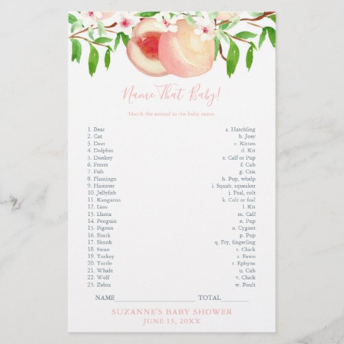 Baby Animals Game Card Sweet Peach Shower Flyer