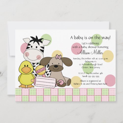Baby Animals Girl Baby Shower Invitation