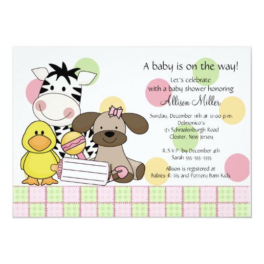 Baby Animals Girl Baby Shower Invitation