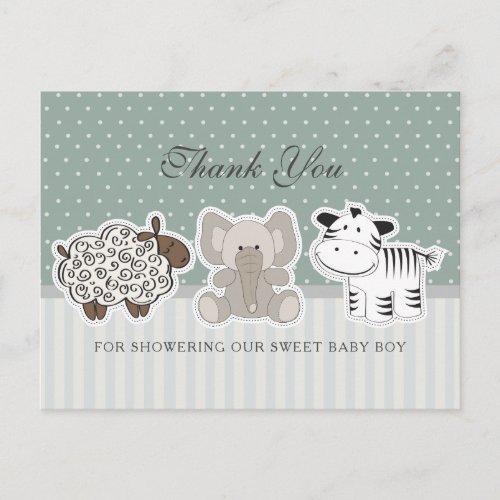 Baby Animals Green Baby Shower Thank You Postcard
