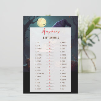 Baby Animals Halloween Answer Card