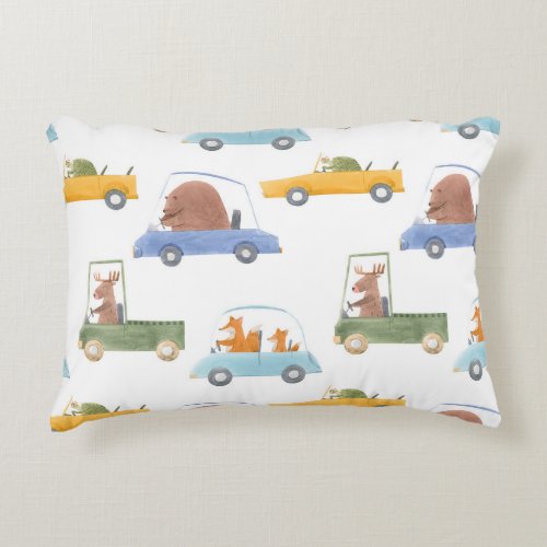 Baby animals hand_drawn watercolor pattern accent pillow