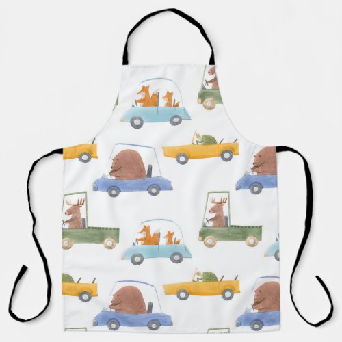 Baby animals hand_drawn watercolor pattern apron