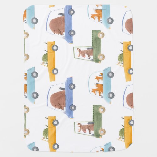 Baby animals hand_drawn watercolor pattern baby blanket