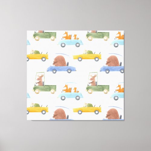 Baby animals hand_drawn watercolor pattern canvas print