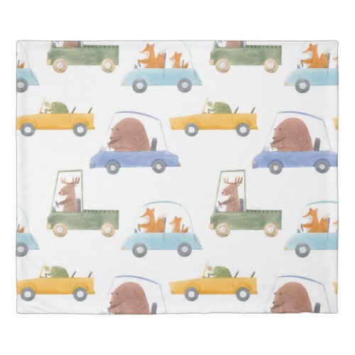 Baby animals hand_drawn watercolor pattern duvet cover