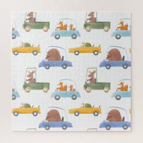 Baby animals hand_drawn watercolor pattern jigsaw puzzle