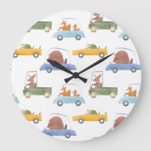 Baby animals hand_drawn watercolor pattern large clock