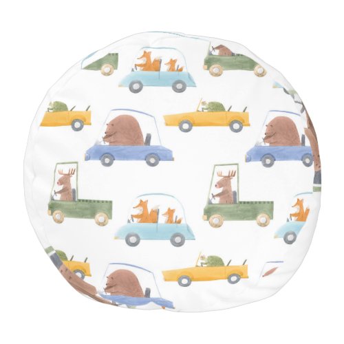Baby animals hand_drawn watercolor pattern pouf