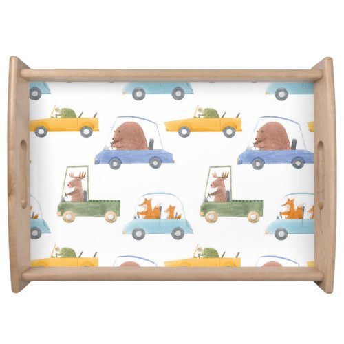 Baby animals hand_drawn watercolor pattern serving tray