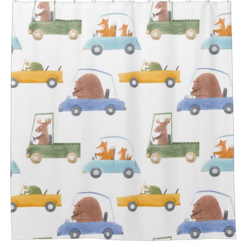 Baby animals hand_drawn watercolor pattern shower curtain