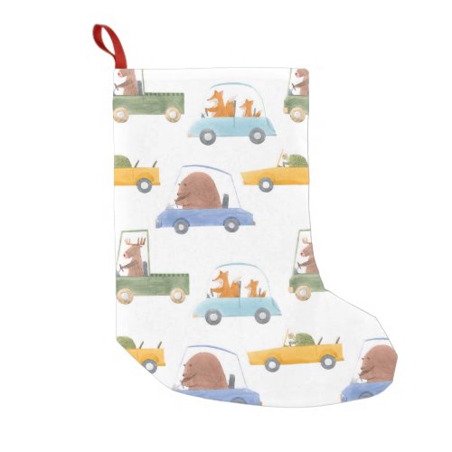 Baby animals hand_drawn watercolor pattern small christmas stocking