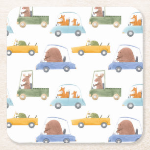 Baby animals: hand-drawn watercolor pattern. square paper coaster