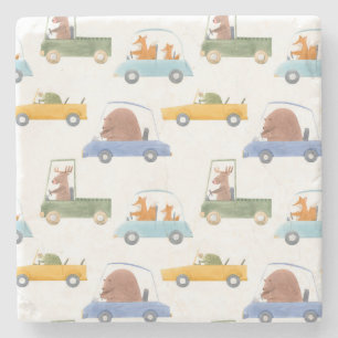 Baby animals: hand-drawn watercolor pattern. stone coaster