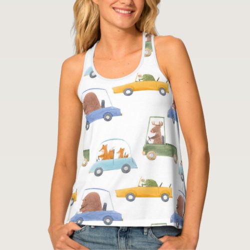 Baby animals hand_drawn watercolor pattern tank top