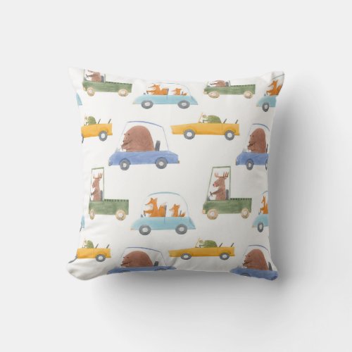 Baby animals hand_drawn watercolor pattern throw pillow