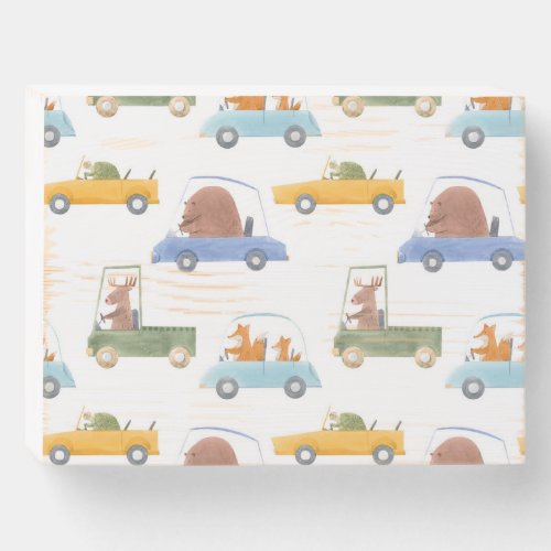 Baby animals hand_drawn watercolor pattern wooden box sign