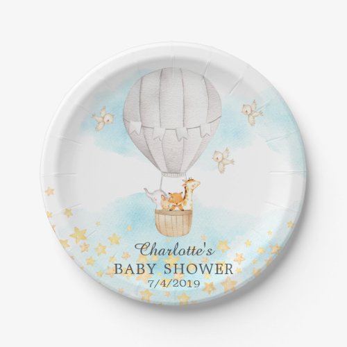 Baby Animals Hot Air Balloon Baby Shower 7 Plate