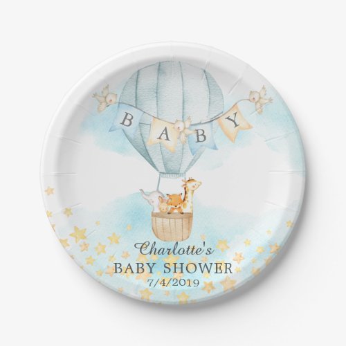 Baby Animals Hot Air Balloon Baby Shower 7 Plate