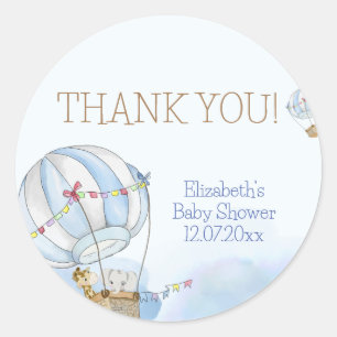 Baby Animals Hot Air Balloon Baby Shower Classic Round Sticker
