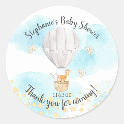 Baby Animals Hot Air Balloon Baby Shower Favor Classic Round Sticker