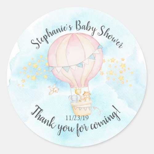 Baby Animals Hot Air Balloon Baby Shower Favor Classic Round Sticker