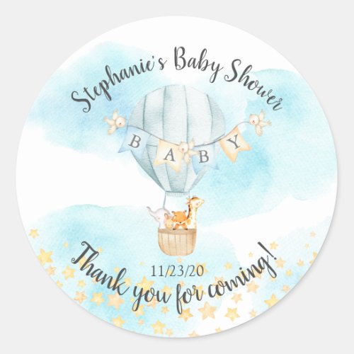Baby Animals Hot Air Balloon Baby Shower Favor Classic Round Sticker