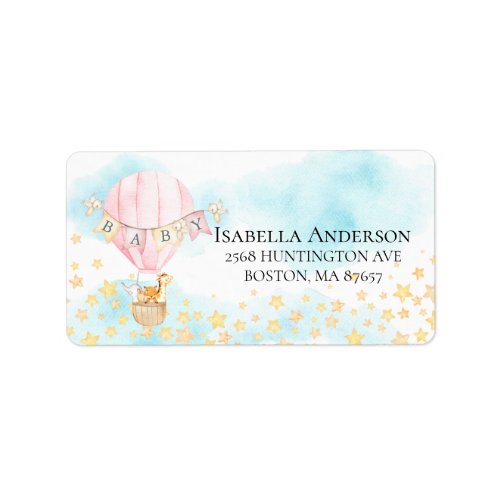 Baby Animals Hot Air Balloon Baby Shower Label