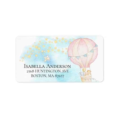 Baby Animals Hot Air Balloon Baby Shower Label