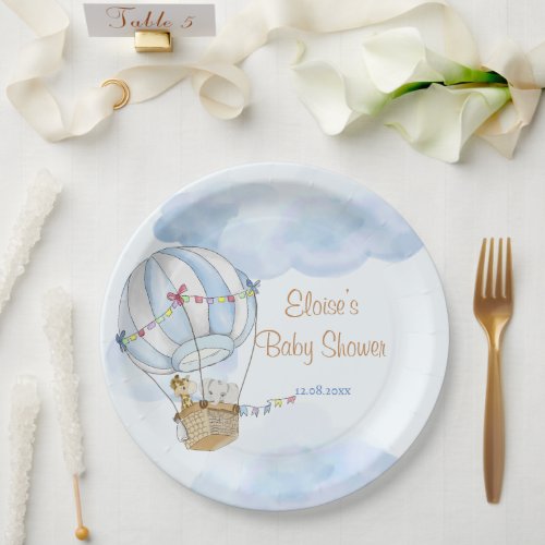 Baby Animals Hot Air Balloon Baby Shower Paper Plates