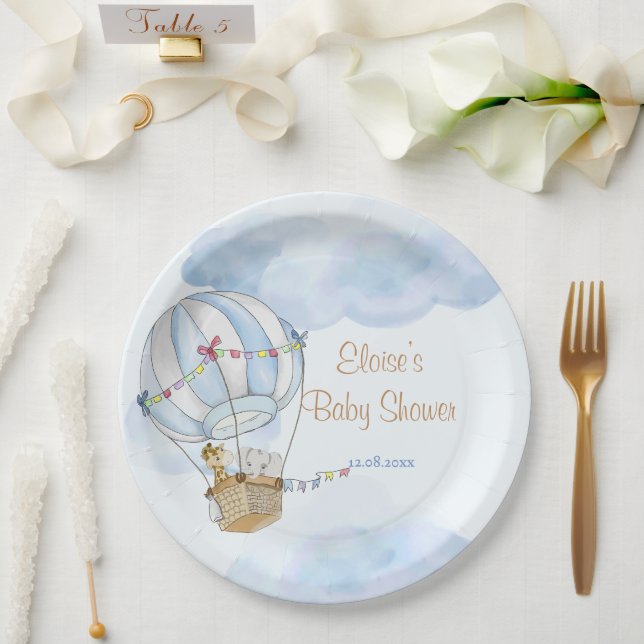 Baby Animals Hot Air Balloon Baby Shower Paper Plates (Wedding)