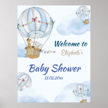Baby Animals Hot Air Balloon Baby Shower Poster