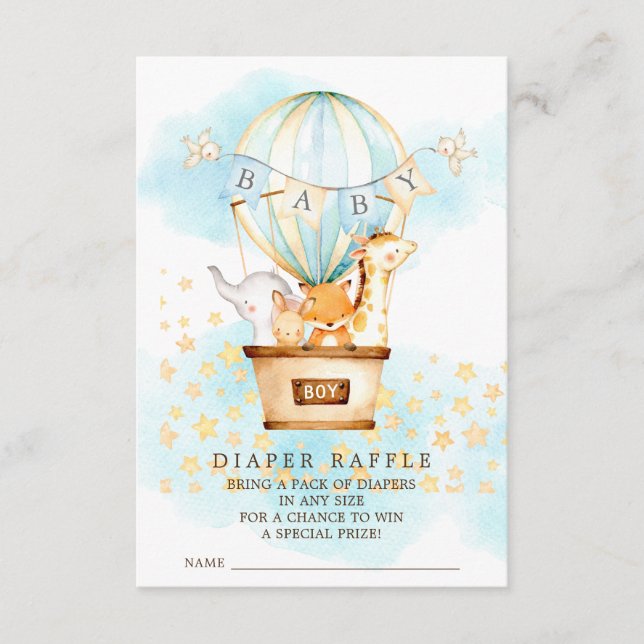 Baby Animals Hot Air Balloon Diaper Raffle Ticket Enclosure Card (Front)