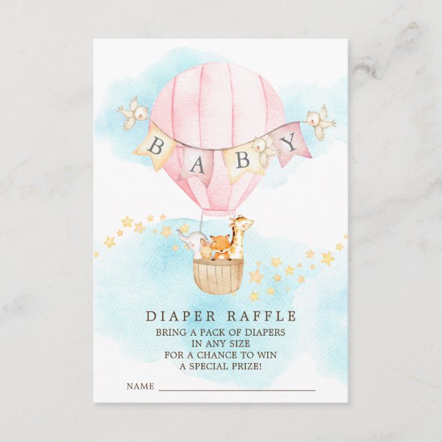 Baby Animals Hot Air Balloon Diaper Raffle Ticket Enclosure Card (Front)