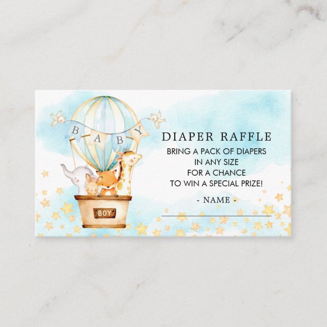 Baby Animals Hot Air Balloon Diaper Raffle Ticket Enclosure Card (Front)