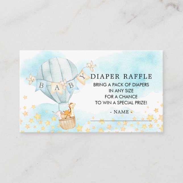 Baby Animals Hot Air Balloon Diaper Raffle Ticket Enclosure Card (Front)