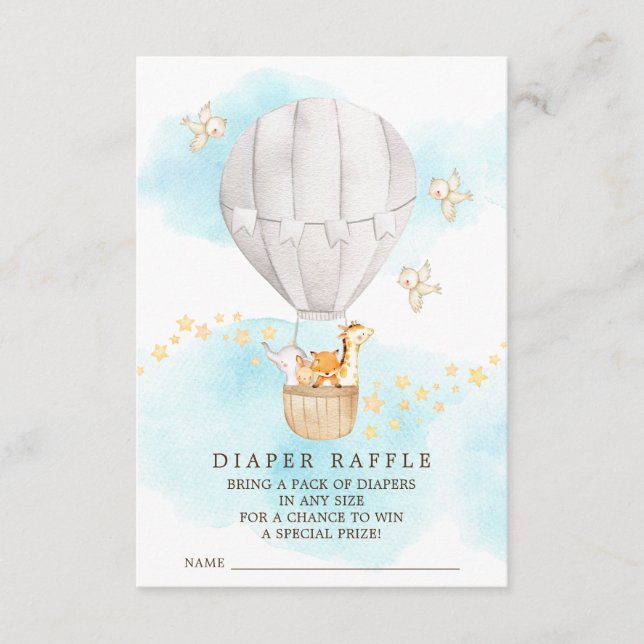 Baby Animals Hot Air Balloon Diaper Raffle Ticket Enclosure Card (Front)