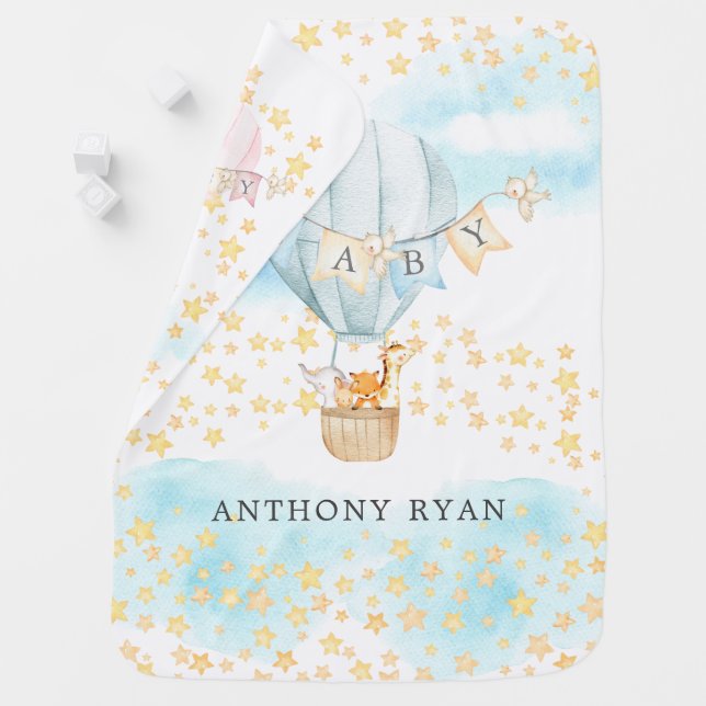 Baby Animals Hot Air Balloon Girls Baby Blanket (In Situ)