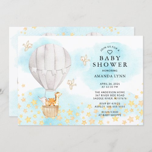 Baby Animals Hot Air Balloon Neutral Baby Shower Invitation