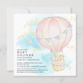 Baby Animals Hot Air Balloon Ride Baby Girl Shower Invitation (Front)