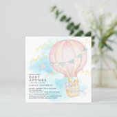 Baby Animals Hot Air Balloon Ride Baby Girl Shower Invitation (Standing Front)