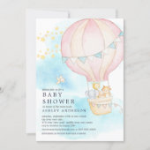 Baby Animals Hot Air Balloon Ride Baby Girl Shower Invitation (Front)