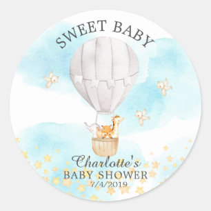 Baby Animals Hot Air Balloon Ride Baby Shower Classic Round Sticker