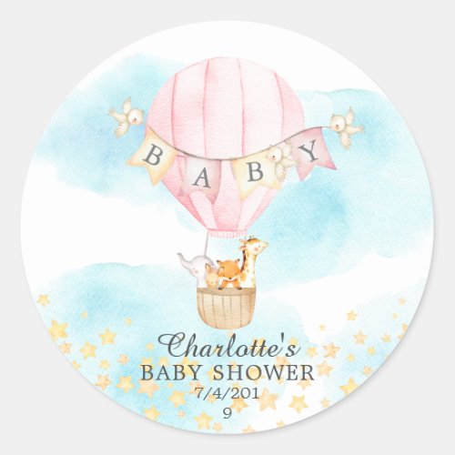 Baby Animals Hot Air Balloon Ride Baby Shower Classic Round Sticker