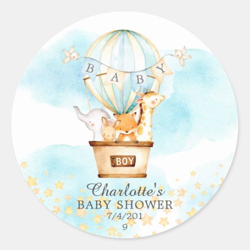 Baby Animals Hot Air Balloon Ride Baby Shower Classic Round Sticker