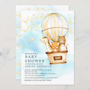 Baby Animals Hot Air Balloon Ride Baby Shower Invitation