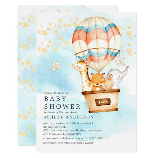 Baby Animals Hot Air Balloon Ride Baby Shower Invitation Zazzle Com